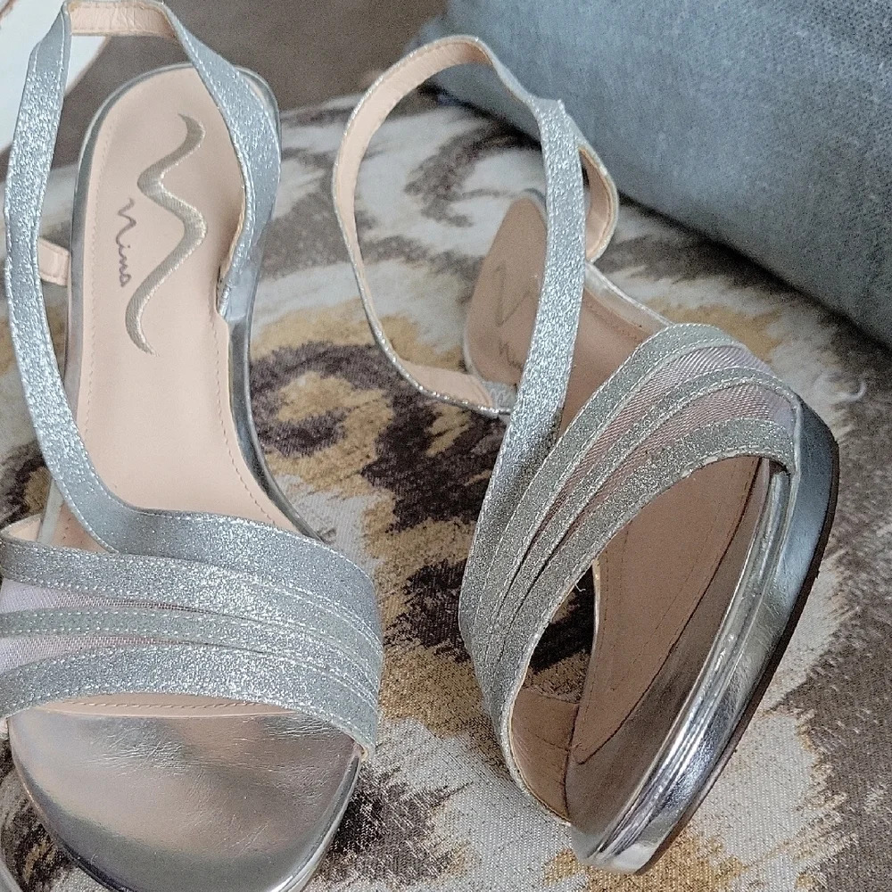 Nina peep Toe Glittery Heels, Womens 9 Metallic, Ankle Strap, Special Occasion - Picture 4 of 8